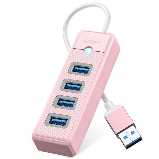 Picture of ORICO 4-Port USB HUB 3.0, USB Splitter for Laptop with 0.5ft Cable, Multi USB Port Expander, Fast Data Transfer Compatible with Mac OS 10.X and Above, Linux, Android-Pink