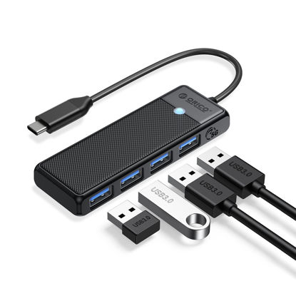 Picture of ORICO USB C Hub 4 Ports, USB C to USB Multiport Adapter with 4 USB 3.0 Ports, USB C Splitter Compatible for Laptops MacBook, Surface, iPad Pro, XPS, Chromebook, and Other Type C Devices(Black/0.5ft)