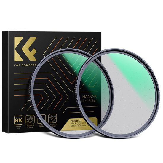 Picture of K&F Concept 62mm Black Diffusion 1/4 & 1/8 Lens Filter Kit (2 Pcs), Mist Cinematic Effect Filter for Vlog/Video/Portrait Image with 28 Multi-Layer Coated