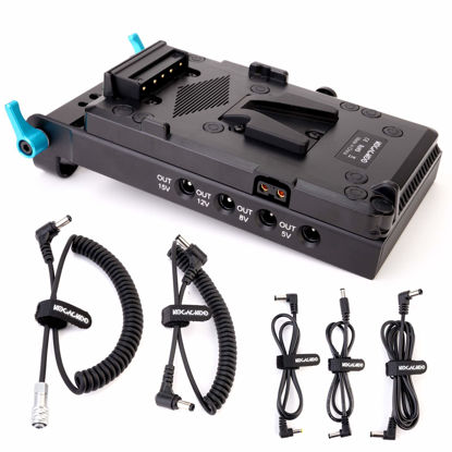 Picture of KOCACKOO V-Mount Lock Battery Plate Power Supply Splitter Adapter with 15mm Rod Clamp + BMPCC 4K and 6K Locking DC Cable for Blackmagic Pocket Cinema Camera 4K/6K.