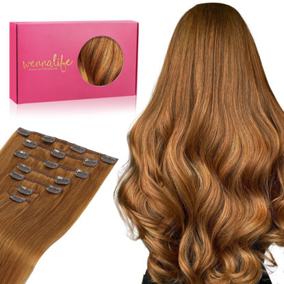 Picture of WENNALIFE Clip in Hair Extensions, 16 Inch 120g 7pcs Clip in Hair Extensions Real Human Hair, Auburn Ginger Human Hair Clip in Extensions Remy Human Hair Extensions Clip Ins Double Weft