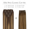 Picture of WENNALIFE Clip in Hair Extensions, 150g 14 Inch 9pcs Balayage Chocolate Brown to Honey Blonde Human Hair Extensions Thicker Clip in Hair Extensions Real Human Hair Clip Set Double Weft