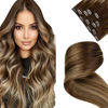 Picture of LAAVOO Clip in Human Hair Extensions 20 inch Brown Fading to Caramel Blonde Balayage Real Hair Extensions Clip in Human Hair Brown Remy Human Hair Extensions 3/4 Set Full Head 5pcs/80g