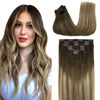 Picture of GOO GOO Human Hair Clip in Extensions, Walnut Brown to Ash Brown and Bleach Blonde 16 Inch 7pcs 120g Remy Clip in Hair Extensions Straight Natural Thick Hair Extensions