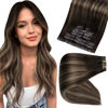 Picture of Full Shine Clip in Brown Human Hair Extensions Seamless Remy Hair Darkest Brown to 2 Brown Mix Ash Brown Skin Weft Silky Straight Real Hair Clip ins,8Pcs 120G 16Inch