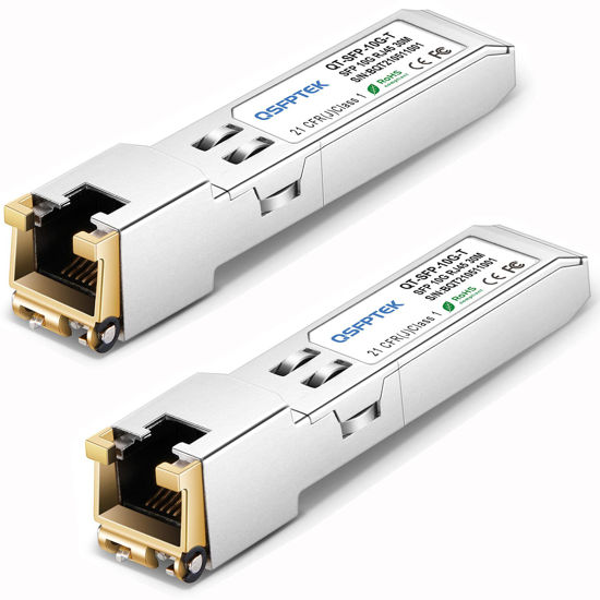 Picture of 2Pack 10GBASE-T SFP+ to RJ45 Copper Module Mini-GBIC Transceiver for Cisco SFP-10G-T-S, Ubiquiti UF-RJ45-10G , Netgear, Mikrotik, D-Link, Supermicro, TP-Link, Linksys, CAT6A/CAT7, up to 100FT(30M)