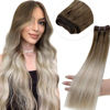 Picture of LAAVOO Sew in Human Hair Extensions 16 Inch Straight Blonde Weft Hair Extensions Ombre Balayage Brown Fading to Ash Blonde Mix Platinum Blonde Remy Human Hair Bundles 100 Gram