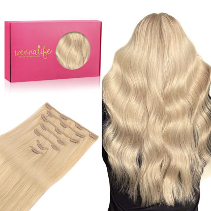 Picture of WENNALIFE Clip in Hair Extensions Real Human Hair, 16 Inch 120g 7pcs Human Hair Extensions Clip In Human Hair, Dirty Blonde Hair Extensions Clip In Real Hair Coloured Remy Human Hair Extensions