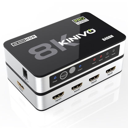 Picture of Kinivo 8K HDMI Switch with Remote 4 in 1 Out (4 Port, 8K 60Hz, 4K 120Hz HDMI Switcher, 48Gbps, HDR 10+, Dolby Atmos, HDCP 2.3) - HDMI 2.1 Switch Box Compatible with HDTV, PS5, PS4, Xbox, Apple TV