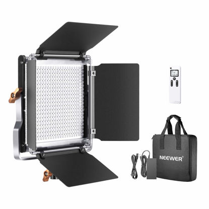 Picture of Neewer Advanced 2.4G 480 LED Video Light, Dimmable Bi-Color LED Panel with LCD Screen and 2.4G Wireless Remote for Portrait Product Photography, Studio Video Shooting with Metal U Bracket and Barndoor