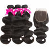 Picture of Beauty Princess Body Wave Human Hair 3 Bundles with Closure Double Weft 10A Brazilian Hair Bundles With Closure (14/16/18+12Inch, 3 Bundles with closure)