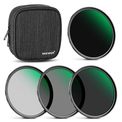 Picture of NEEWER 62mm Fixed ND Filter Kit ND1000 ND64 ND8 ND4 Neutral Density Filter Set Double Sided 30 Layer Nano Coatings/HD Optical Glass/ultra Slim/Water Repellent/Scratch Resistant/Waterproof Filter Pouch