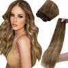 Picture of LAAVOO Weft Hair Extensions Sew in Human Hair Extensions 20inch Light Brown to Golden Brown Hand Tied Weft Hair Extensions Balayage Sew in Hair Extensions Weave Hair Extensions Bundles 100g