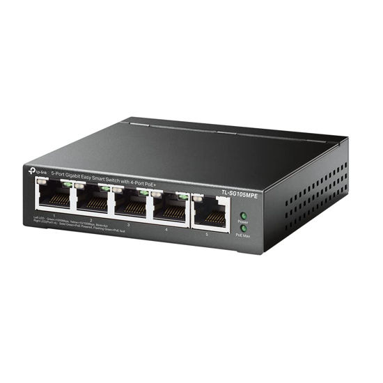 Picture of TP-Link TL-SG105MPE | 5 Port Gigabit PoE Switch | Easy Smart Managed | 4 PoE+ Ports @120W, w/ 1 Uplink Gigabit Port | QoS, Vlan, IGMP & LAG | Fanless | PoE Auto Recovery