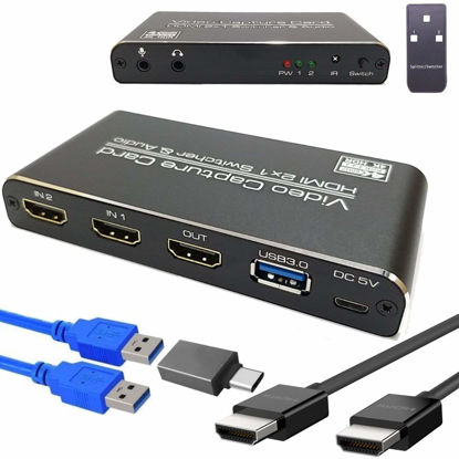 Picture of YOTOCAP 4K 60fps HDMI 2 in 1 Out to USB3.0 Game Video Capture Card with Microphone Input, Audio Output, Record up to 1080p Full HD, Broadcast Live Stream and Record Grabber Converter