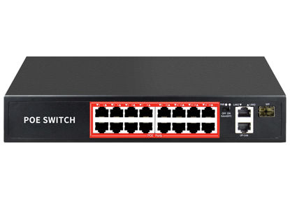 Picture of PoE Switch with 16 POE Ports +2 Gigabit Uplink,1 x 1.25G SFP,802.3af/at PoE+ 100Mbps, 240W Built-in Power, Extend to 250Meter,Unmanaged Metal Plug and Play