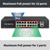 Picture of PoE Switch with 16 POE Ports +2 Gigabit Uplink,1 x 1.25G SFP,802.3af/at PoE+ 100Mbps, 240W Built-in Power, Extend to 250Meter,Unmanaged Metal Plug and Play