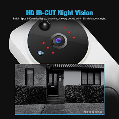 Picture of Elzoneta Video Doorbell Wireless Camera - 720P Smart WiFi Doorbell with Door Chime Built-in 16G Card, 166° Wide Angle, IP65 Waterproof, Night Vision, PIR Motion Detection, Real-Time Video, 2-Way Audio