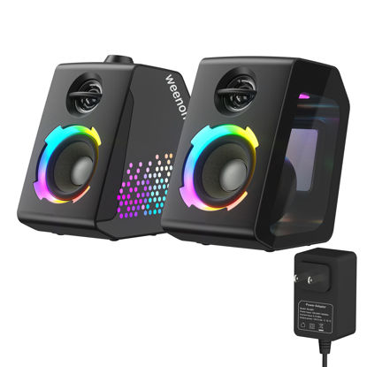 Picture of Computer Speakers Desktop, Stereo HiFi RGB Speaker PC Gaming with Subwoofer Wireless Bluetooth 5. 0 Transparent Window, 2 Bass Speakers 2 Tweeters 2 Diaphragms DC12V2A USB 3.5mm AUX Input Silver