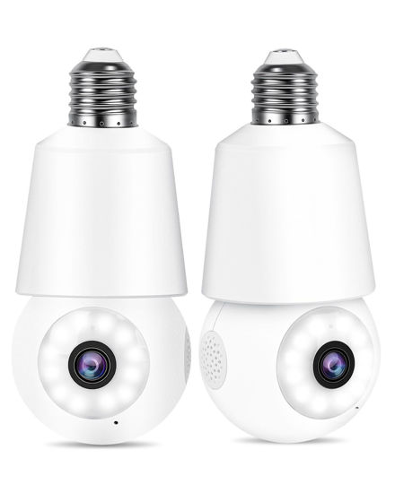 Picture of WiFi Light Bulb Cameras for Home Security 2K 360° PTZ Motion Sound Tracking Light Socket Security Cameras Wireless Outdoor Indoor Shimmer Color Night Vision 2-Way Talk 24/7 SD Card/Cloud Storage 2PCS