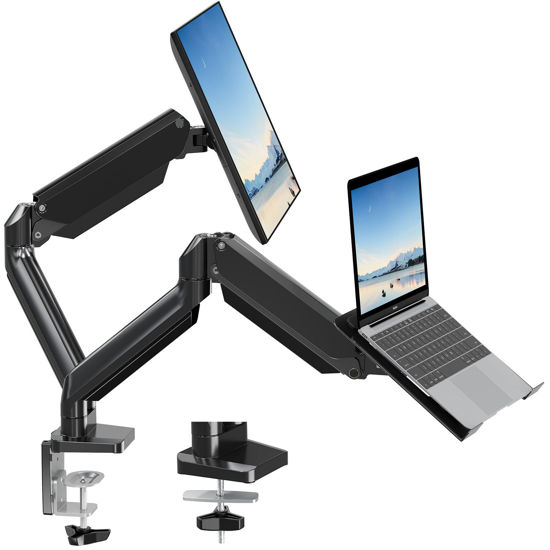 Picture of MOUNT PRO Monitor and Laptop Mount Fits Max 17" Notebook and 32" Computer Screen, Adjustable Laptop and Monitor Stand for Desk, VESA Monitor Mount with Laptop Tray, Each Arm Holds up to 17.6lbs