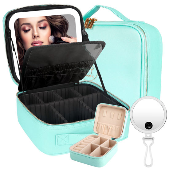 Amazon.com : KerMiCi Travel Makeup Bag with Light up Mirror, Rechargeable  Vanity Makeup Bag with Mirror Adjustable Dividers Waterproof Portable Makeup  Case with mirror and lights : Beauty & Personal Care
