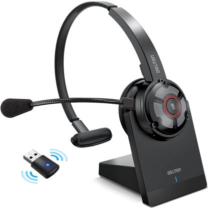 Picture of Noise Cancelling Bluetooth Headset & Charging Dock with Dongle, Business Wireless Headphones with Mic, Auto-Pair USB Dongle for PC/Laptop, Handsfree, Mute & Volume Buttons, for Meet|Skype|Zoom|Teams