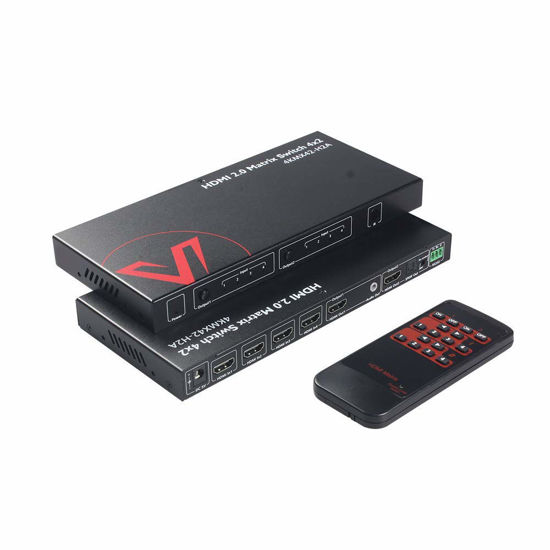 Picture of AV Access HDMI Matrix Switch 4x2 4K@60Hz 4:4:4 HDR ARC/SPDIF 5.1CH, 3.5mm Stereo Audio, Scaler 4K 1080P Synch, HDCP 2.2 18Gbps, API RS232 Matrix Splitter 4 in 2 Out with IR Remote Control