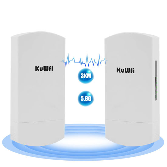 Picture of Outdoor Wireless Bridge, KuWFi 5.8G 3KM Transmission WiFi Point to Point Wireless Ethernet Bridge Router, with 3 RJ45 LAN Ports, Pre-Program, 48V PoE, 2-Packs