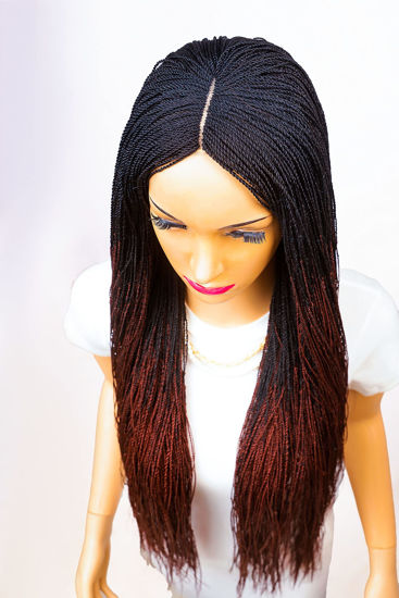 Picture of Wow Braids Twisted Wigs, Micro Million Twist Wig - Ombre Color 1/35-22 Inches. Synthetic Hand Braided Wigs for Black Women