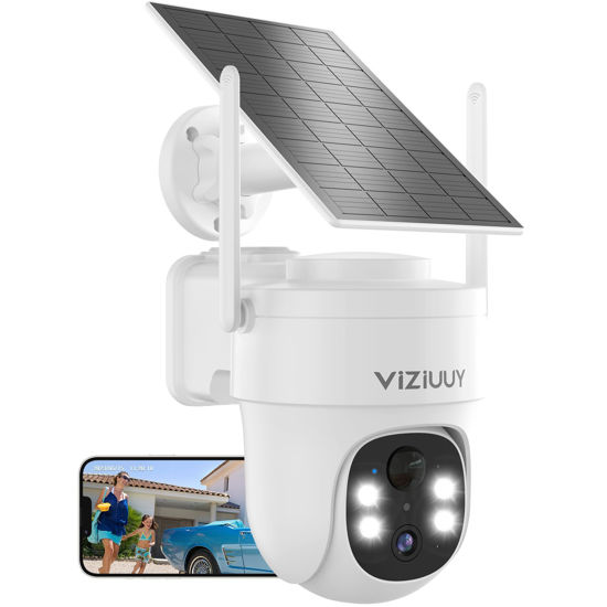 Picture of VIZIUUY Solar Security Cameras Wireless Outdoor,3MP Security Cameras Wireless Outdoor, Pan Tilt 360°WiFi Camera with Color Night Vision/PIR Sensor/2-Way Audio/Alexa/Google Assistant