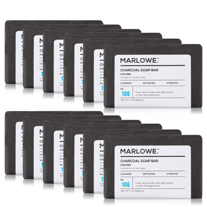 Picture of MARLOWE. Charcoal Face & Body Soap Bar No. 106 (7oz) | Best Cleansing & Detoxifying Bar for Men | Includes Natural Extracts, Shea Butter & Willow Bark | Amazing Scent (12-Pack)