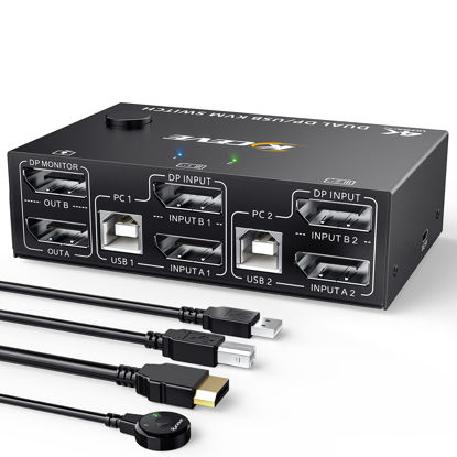 Picture of Displayport KVM Switch Dual Monitor, DisplayPort1.4 KVM 8K@30Hz 4K@144Hz 2 in 2 Out,DP Extended Display KVM Switch for 2 Computers Share 2 Monitors and 4 USB 2.0 Ports,Wired Remote and 4 Cables