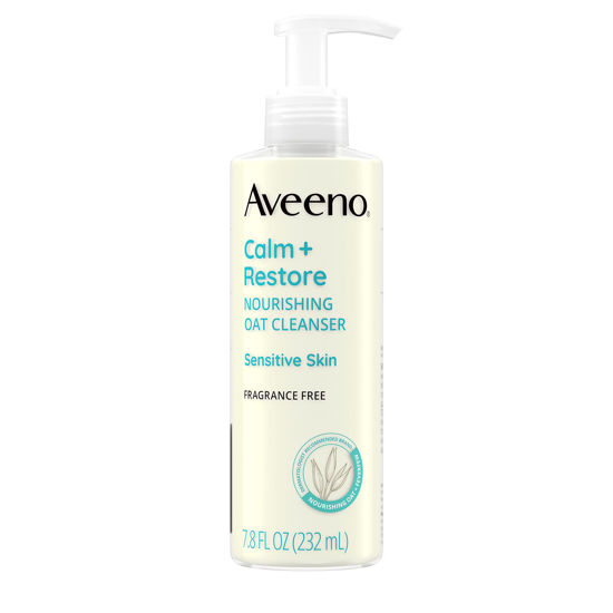 Picture of Aveeno Calm + Restore Nourishing Oat Face Cleanser for Sensitive Skin, Gentle Milky Cleanser with Nourishing Oat & Feverfew, to Preserve Skin's Moisture Barrier, Fragrance-Free, 7.8 fl. oz