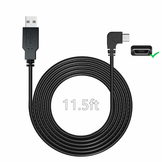 Picture of YQMAJIM Charging Power Cable for Dash Cam, (11.5 Ft) USB 2.0 to Micro USB Car Vehicle Power Charger Adapter Cord for GPS Rearview Mirror Cam Backup Camera