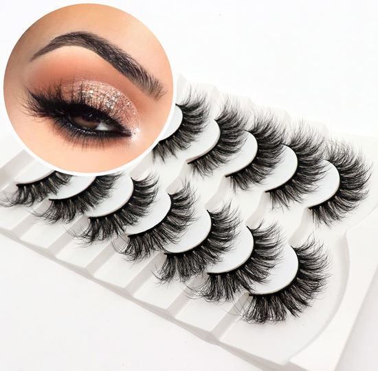 Picture of Veleasha False Eyelashes Wispy Faux Mink Lashes Fluffy Handmade Fake Eyelashes Natural Look 7 Pairs Pack Luxury Cat Eye Lashes (804)