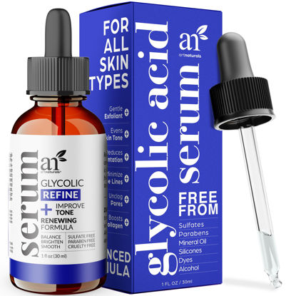 Picture of artnaturals Glycolic Serum - Face Serum - Vitamin C and Aloe Vera - Exfoliates and Minimizes Pores, Reduce Acne, Breakouts, and Appearance of Aging and Scars -1 oz.