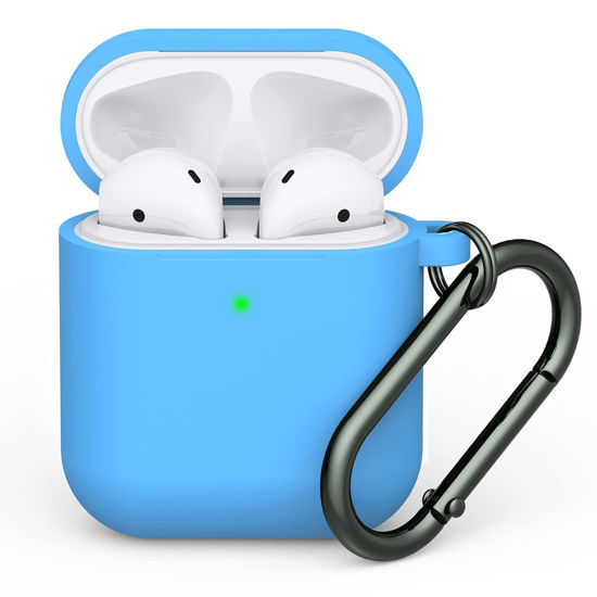 Picture of LELONG Compatible with AirPods Case Cover, Soft Silicone Protective Case Cover with Keychain Compatible with Apple AirPods 2nd 1st Charging Case Men Women [Front LED Visible] Bright Blue