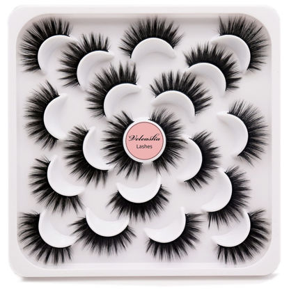 Picture of Veleasha Lashes Pack 3D Faux Mink Eyelashes Natural Look False Lashes Handmade Volume Individual Lashes 18mm 10 Pairs Multipack (T52)