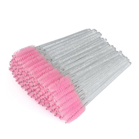 Picture of G2PLUS 300PCS Disposable Mascara Brushes, Crystal Lash Brush Makeup Kit, Adjustable Eyelash Spoolies for Eyelash Extensions, Eyebrow and Makeup (White + Pink)