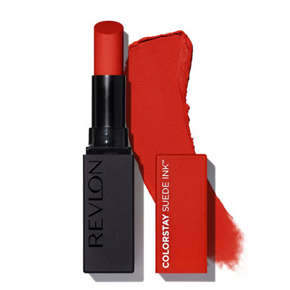 Picture of REVLON Lipstick, ColorStay Suede Ink, Built-in Primer, Infused with Vitamin E, Waterproof, Smudgeproof, Matte Color, 014 Spit Fire (Pack of 1)