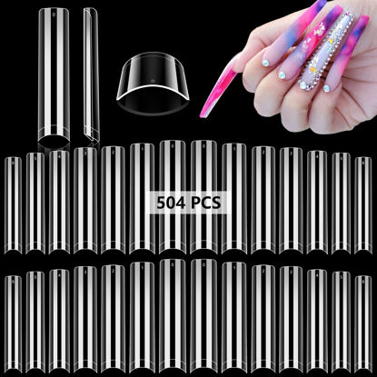 Picture of 504Pcs XXL No C Curve Nail Tips for Acrylic Nails Professional Set, Straight Tapered Square Clear Nail Tips Half Cover Long Fake Nails, Ballerina Shaped French Nails for Nail Salon and DIY Nail Art