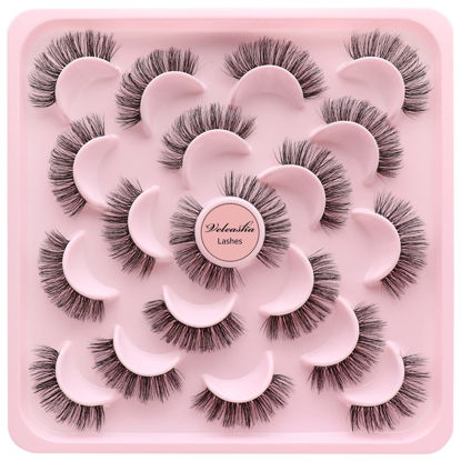 Picture of Veleasha Clear Band Eyelashes D Curl Russian Strip Lashes 3D Fluffy Individual Lashes Look False Eyelashes 10 Pairs Pack (H-D03-T)