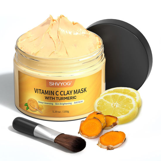 Picture of SHVYOG Turmeric Vitamin C Clay Mask, Facial Mask with Kaolin Clay and Turmeric for Dark Spots, Skin Care for Controlling Oil and Refining Pores 5.29 Oz