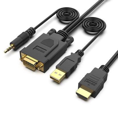 Picture of BENFEI HDMI to VGA, Gold-Plated HDMI to VGA 3 Feet Cable with Power and Audio Compatible for Computer, Desktop, Laptop, PC, Monitor, Projector, HDTV, Chromebook, Raspberry Pi, Roku, Xbox