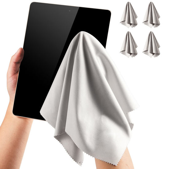 Picture of Computer Cleaning Cloth Microfiber Big Camera Lens Glasses Cleaner TV Laptop Pad Tablet Phone Electronics Screen Wipes (15x15, Grey 4 Pack)