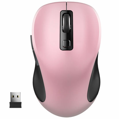 Picture of WisFox 2.4G Wireless Mouse for Laptop, Ergonomic Computer Mouse with USB Receiver and 3 Adjustable Levels, 6 Button Cordless Mouse Wireless Mice for Windows Mac PC Notebook (Pink)