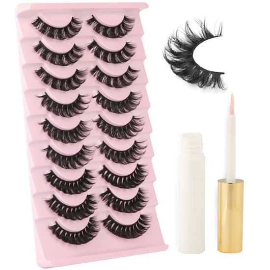 GetUSCart- False Eyelashes Russian Strip Lashes Wispy D Curl FANXITON  15-16MM Natural Curly Fluffy Eyelashes with Glue 3 Styles Mixed Lash Set