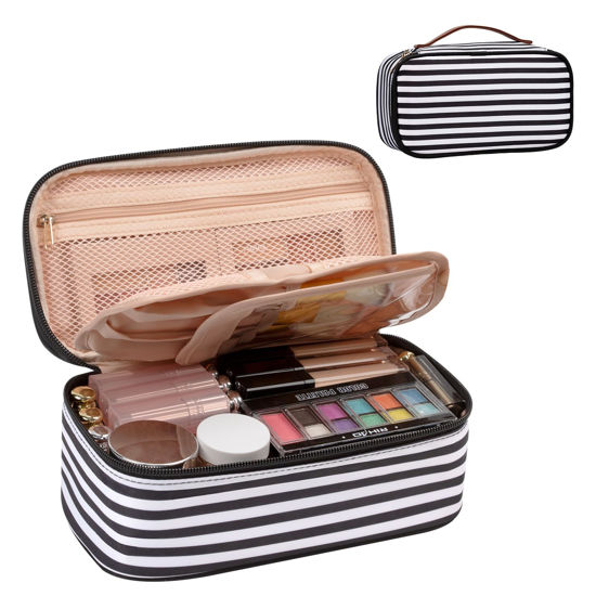 Picture of OCHEAL Small Cosmetic Bag,Portable Cute Travel Makeup Bag for Women and girls Makeup Brush Organizer cosmetics Pouch Bags-Black/White Stripes