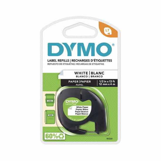 Picture of DYMO LetraTag Labeling Tape, Label Makers, Black Print on White Paper, 1/2" W x 13' L, 1 Cassette